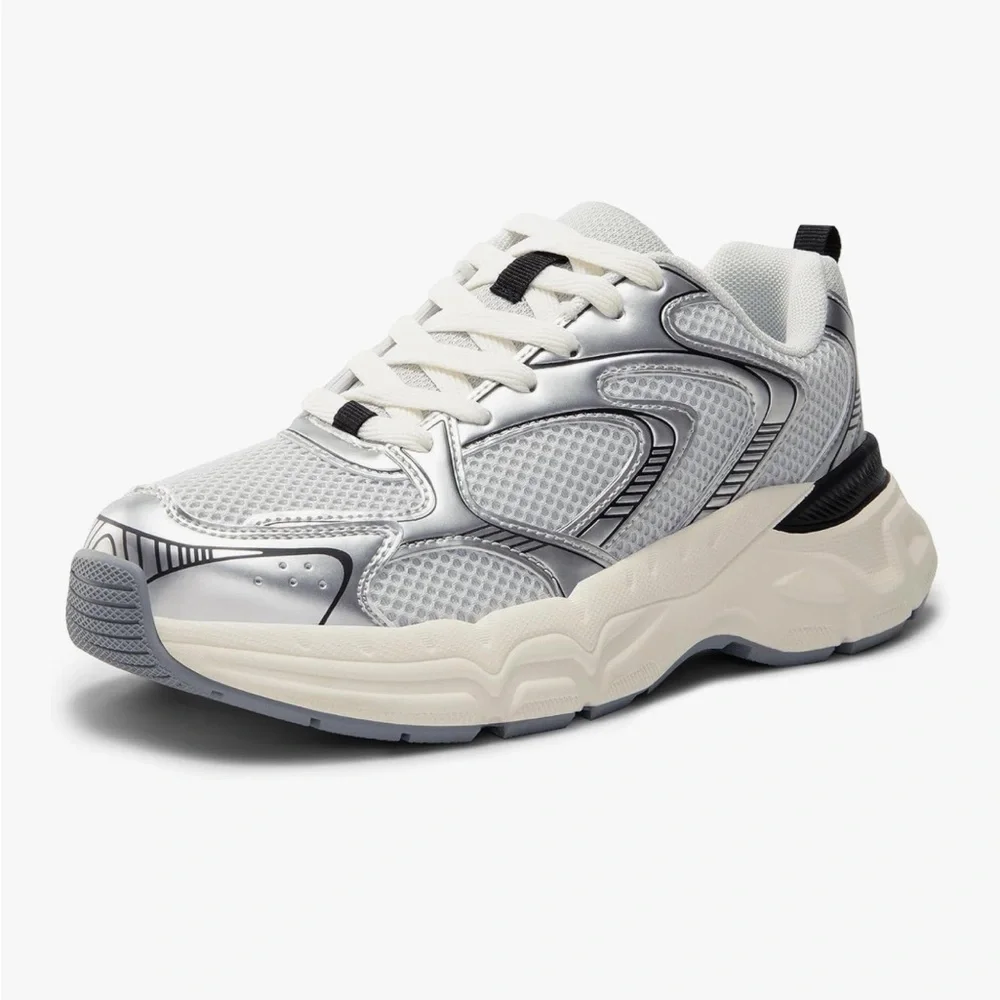 Stylish White and Gray Sneakers - Picture 1 of 8